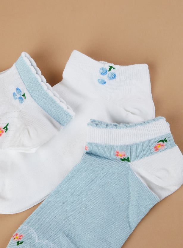 GINGER Floral Print Ankle Length Socks - Pack of 3