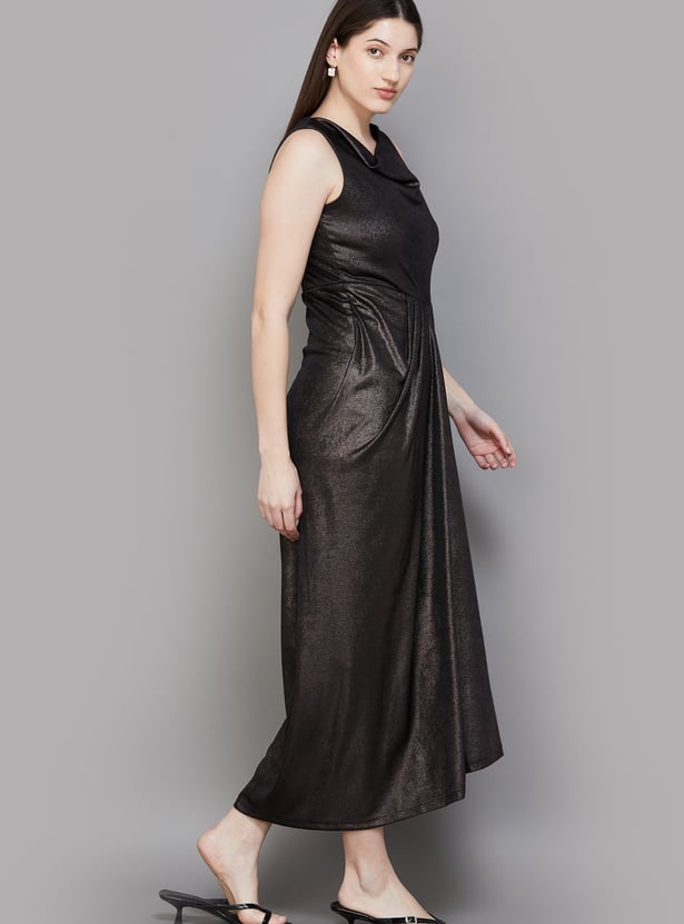 AND Shimmer Cowl Neck Draped Dress