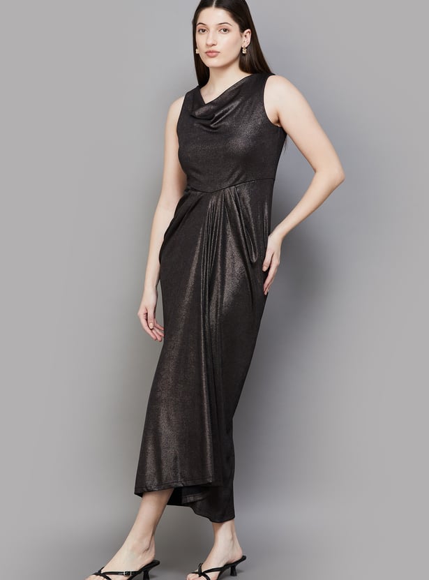 AND Shimmer Cowl Neck Draped Dress
