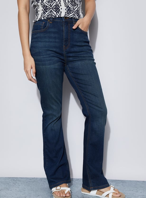 FAME FOREVER Darkwashed Bootcut Fit Jeans
