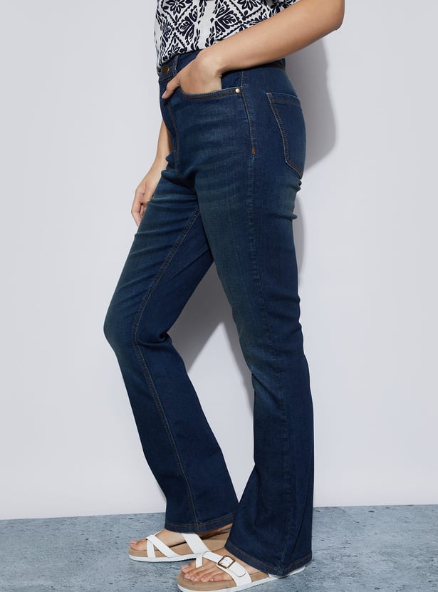 FAME FOREVER Darkwashed Bootcut Fit Jeans