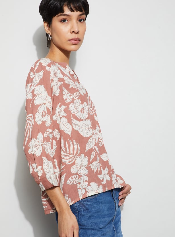 FAME FOREVER Floral Print V-Neck Top