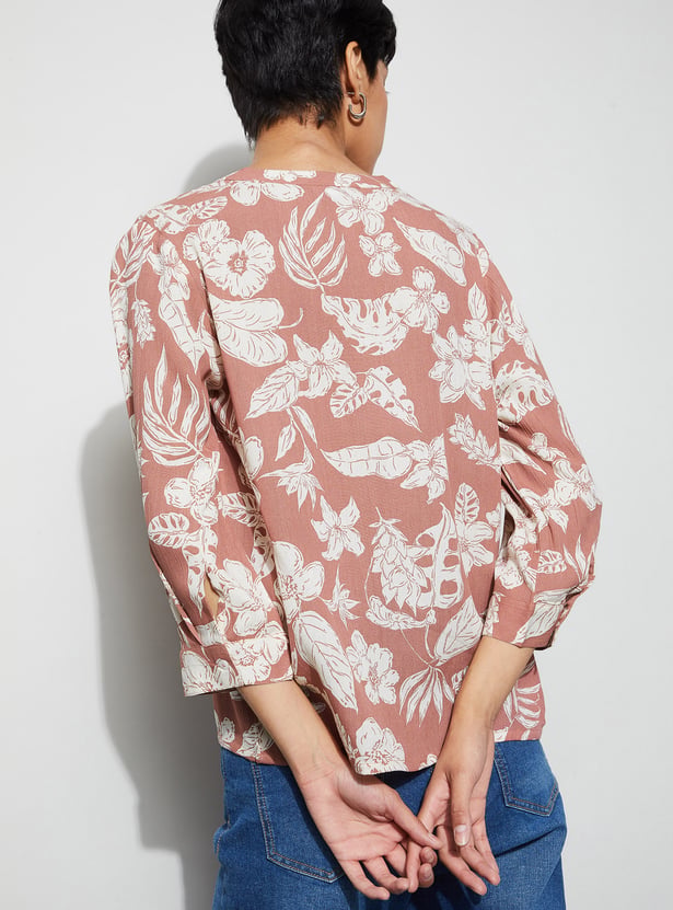 FAME FOREVER Floral Print V-Neck Top