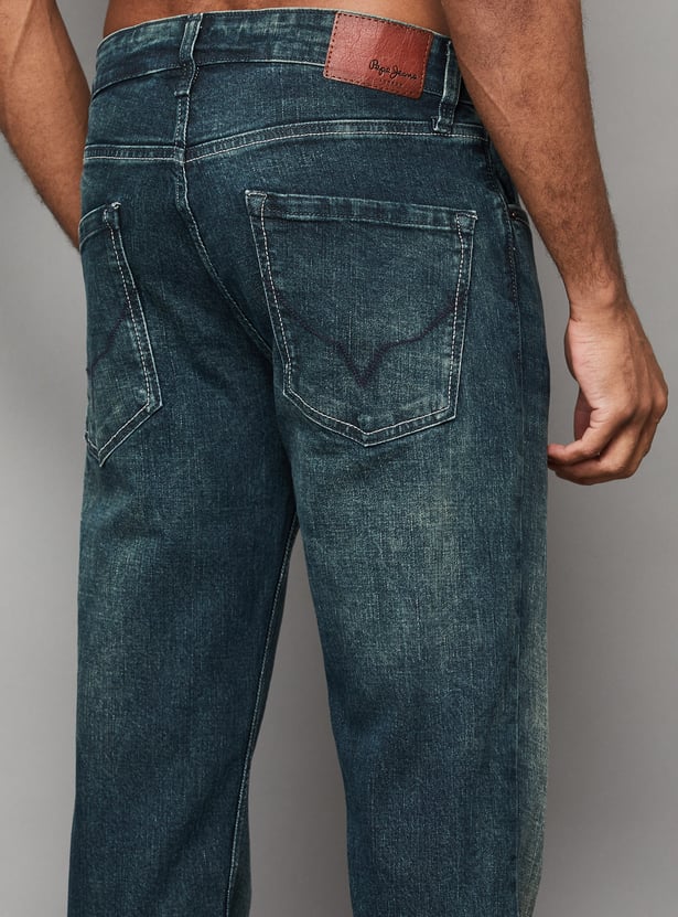 PEPE JEANS Washed Mid-Rise Regular Straight Jeans