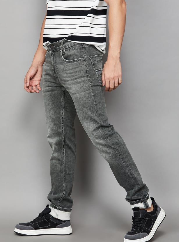 PEPE JEANS Solid Mid-Rise Slim Straight Jeans