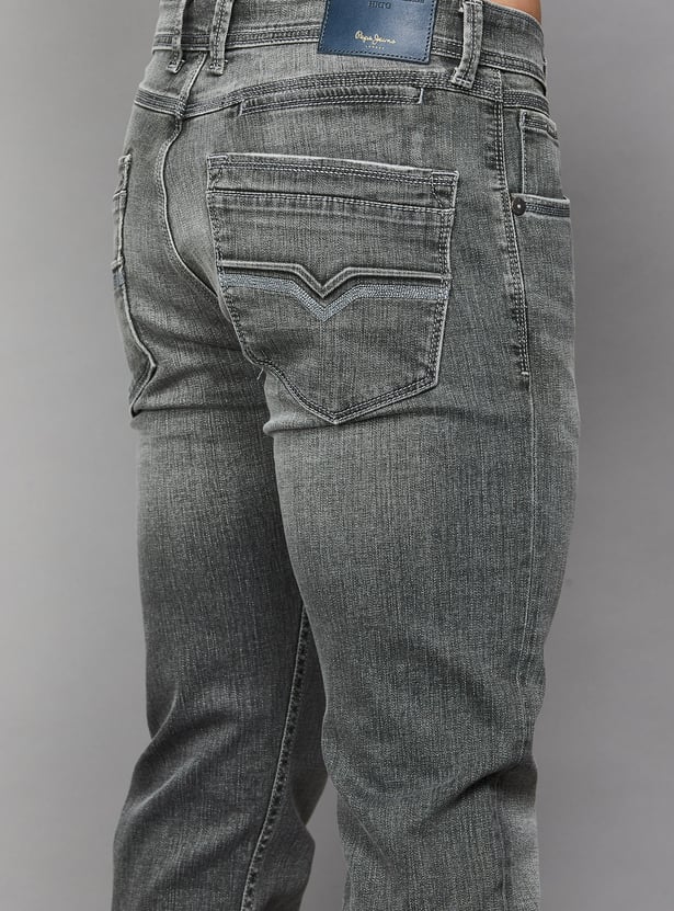 PEPE JEANS Solid Mid-Rise Slim Straight Jeans