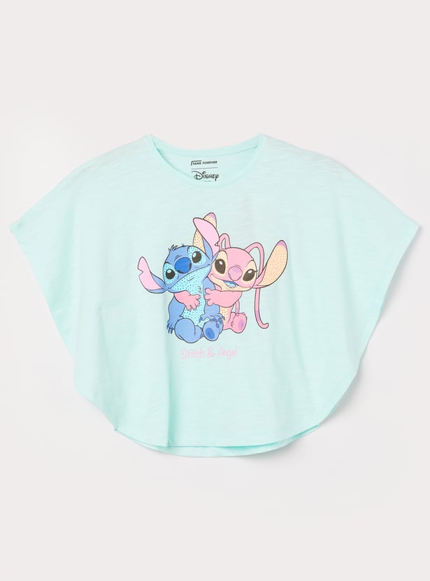 FAME FOREVER Girls Lilo & Stitch Print Poncho Top