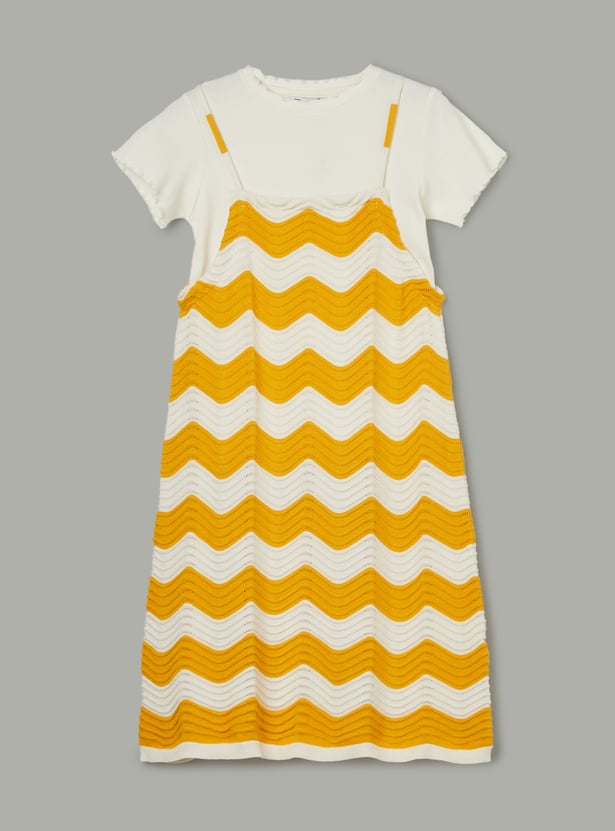 FAME FOREVER Girls Woven Dress with T-shirt Set