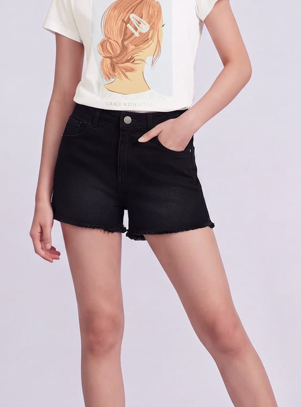 FAME FOREVER Girls Frayed Denim Shorts