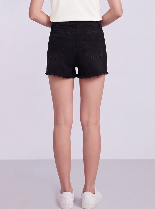 FAME FOREVER Girls Frayed Denim Shorts