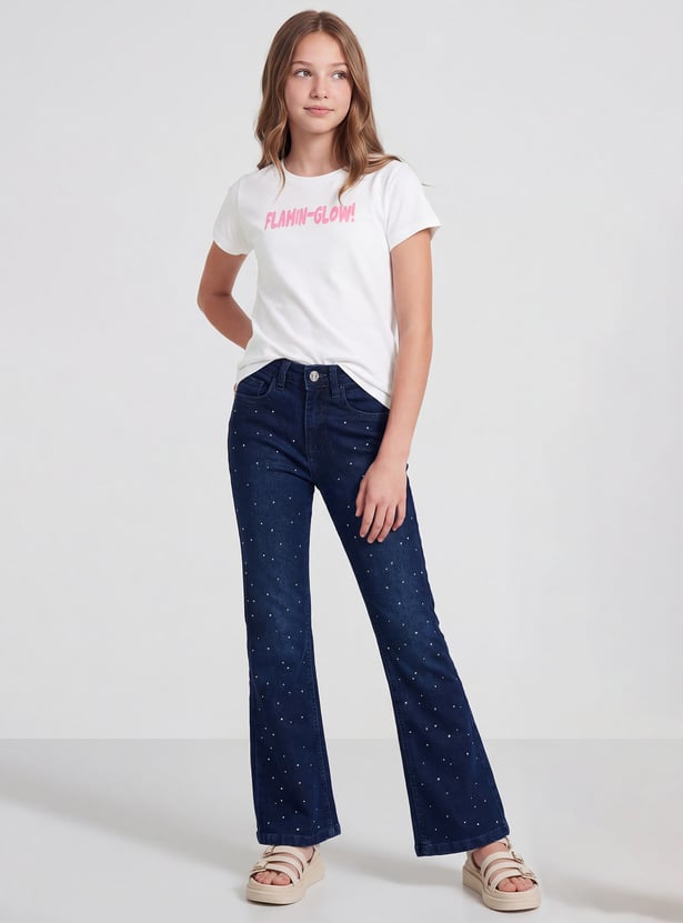 FAME FOREVER Girls Embellished Mid-Rise Jeans