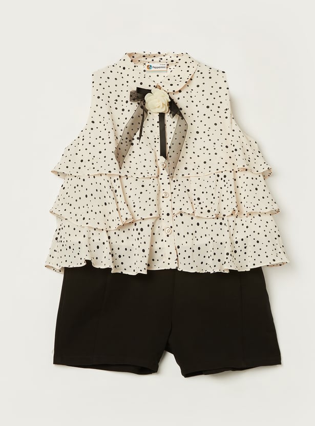 PEPPERMINT Girls Printed Top with Shorts Set