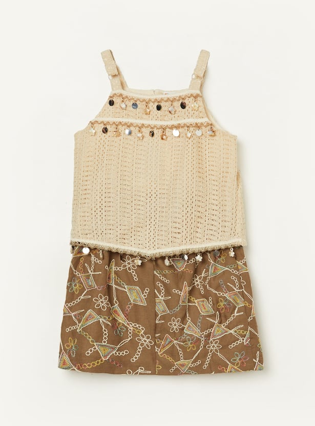 PEPPERMINT Girls Embroidered Top with Skirt Set