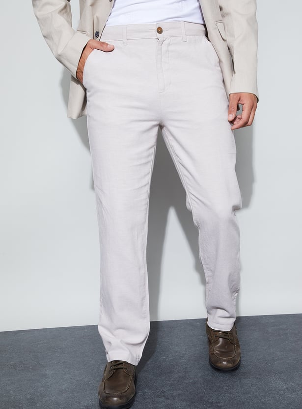 CODE Solid Regular Fit Trousers
