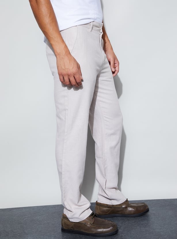 CODE Solid Regular Fit Trousers