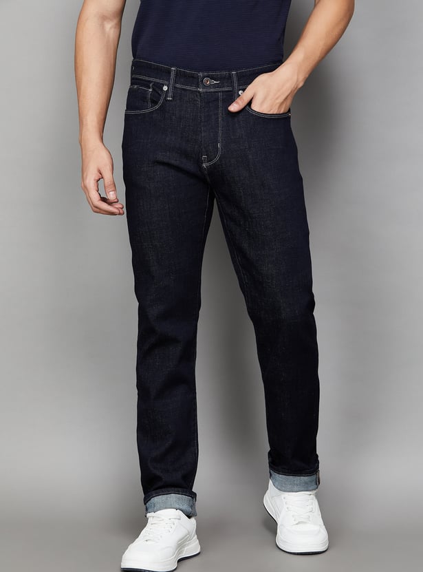 FLYING MACHINE Solid Mid-Rise Slim Straight Jeans