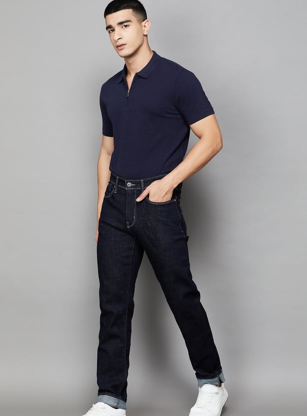 FLYING MACHINE Solid Mid-Rise Slim Straight Jeans