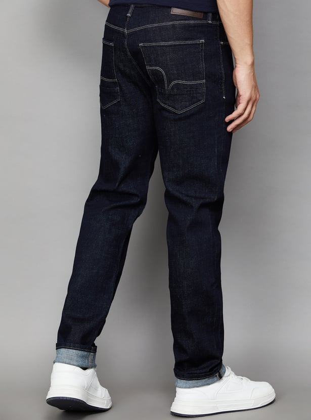 FLYING MACHINE Solid Mid-Rise Slim Straight Jeans