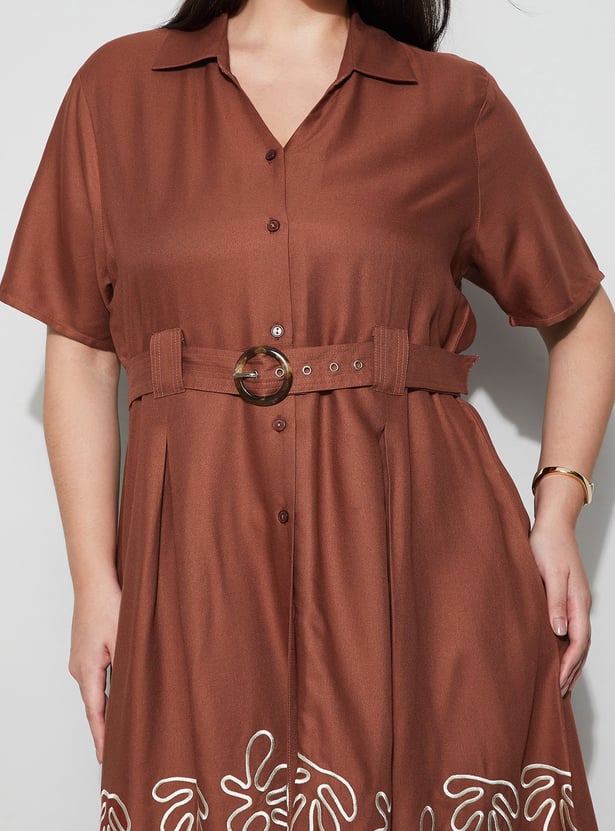NEXUS Belted Button Down Midi Dress