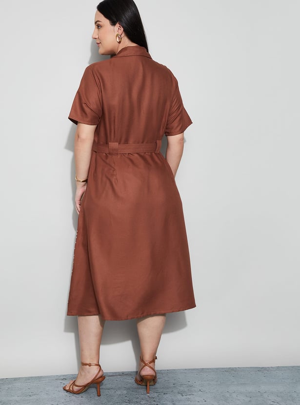 NEXUS Belted Button Down Midi Dress