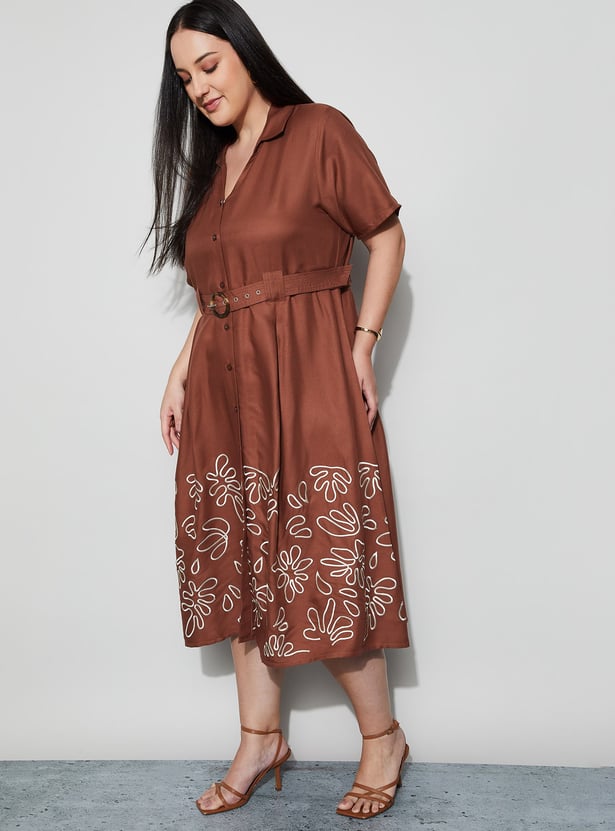 NEXUS Belted Button Down Midi Dress