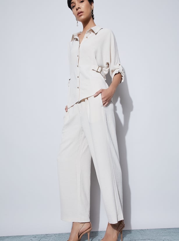 CODE Pleated Wide-Leg Trousers