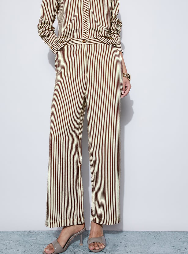 CODE Striped Straight Trousers