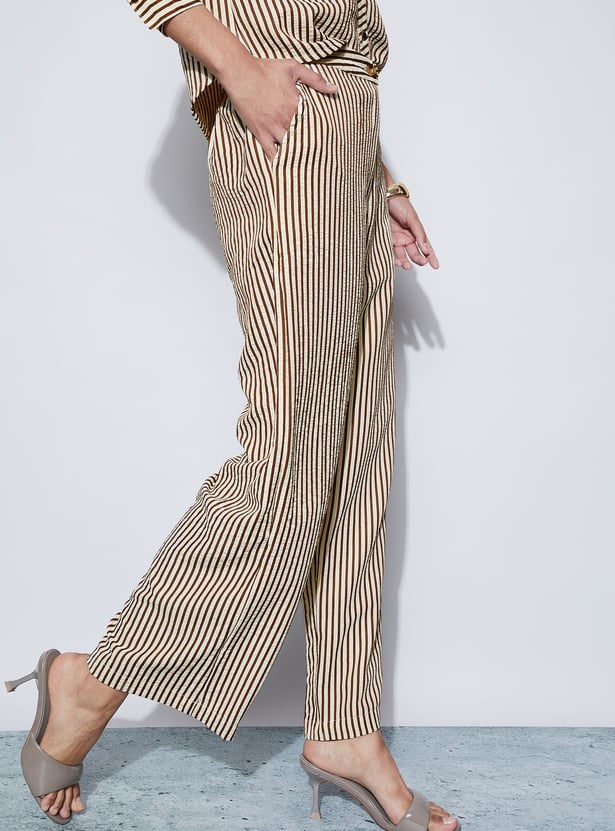CODE Striped Straight Trousers