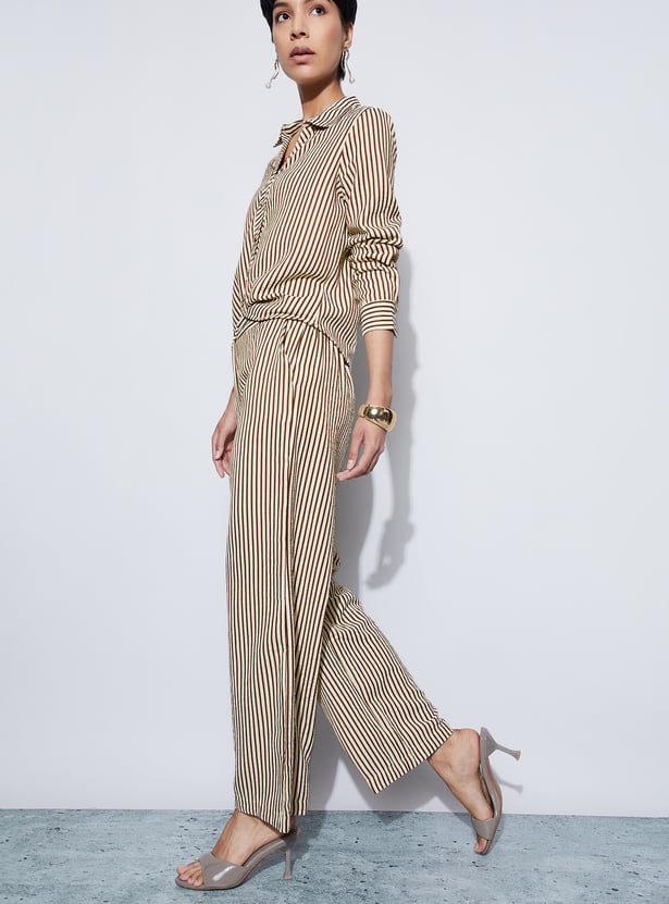 CODE Striped Straight Trousers