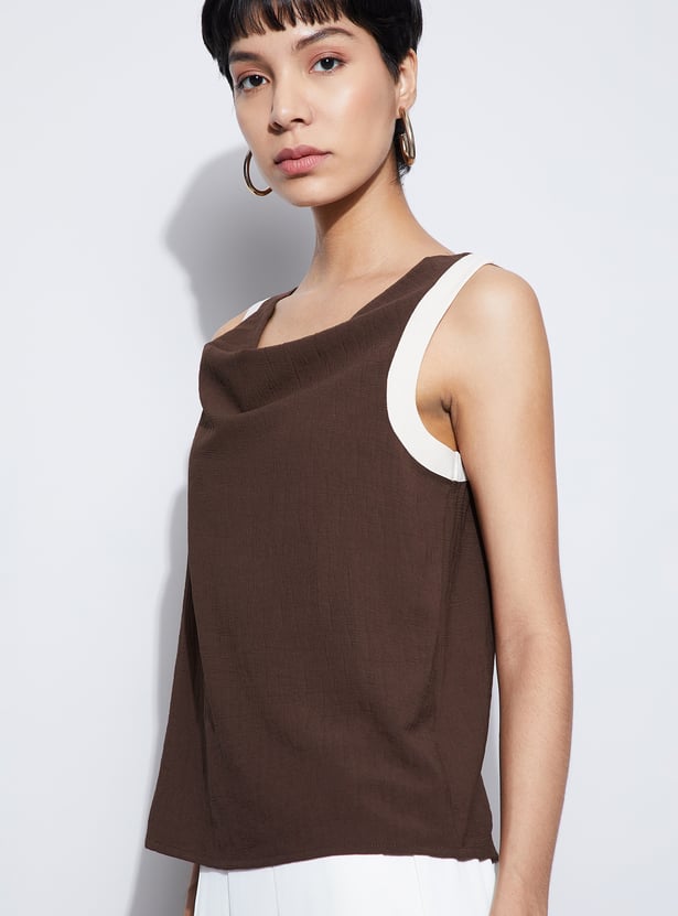 CODE Textured Cowl Neck Top