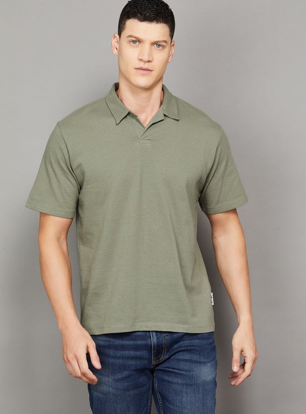 JACK & JONES Textured Johnny Collar T-shirt