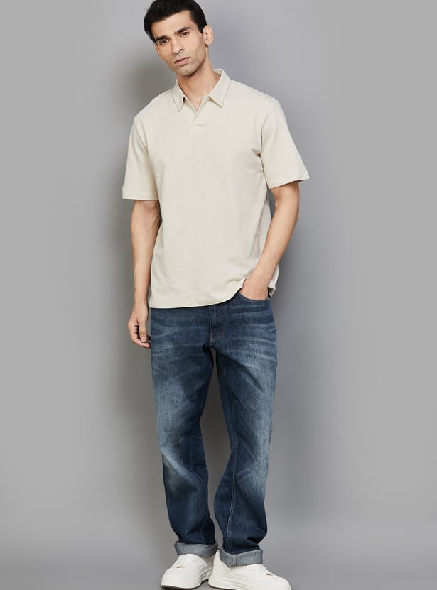 JACK & JONES Textured Johnny Collar T-shirt