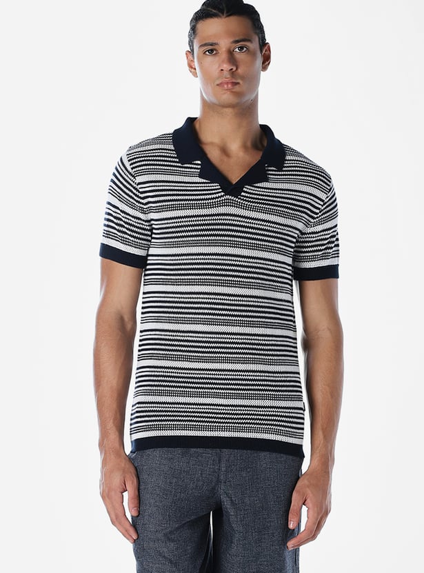 Buy JACK & JONES Striped Johnny Collar T-shirt from JACK & JONES