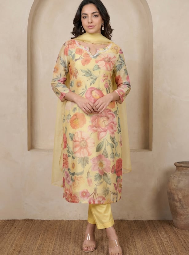 W Floral Print Straight Kurta Set