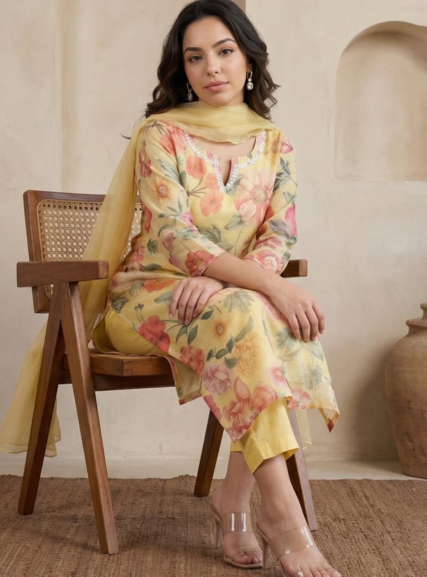 W Floral Print Straight Kurta Set