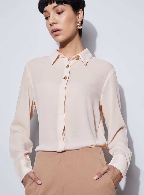 CODE Solid Shirt with Decorative Buttons