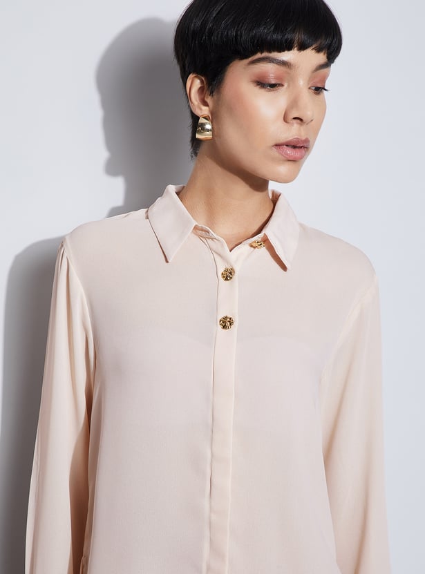 CODE Solid Shirt with Decorative Buttons