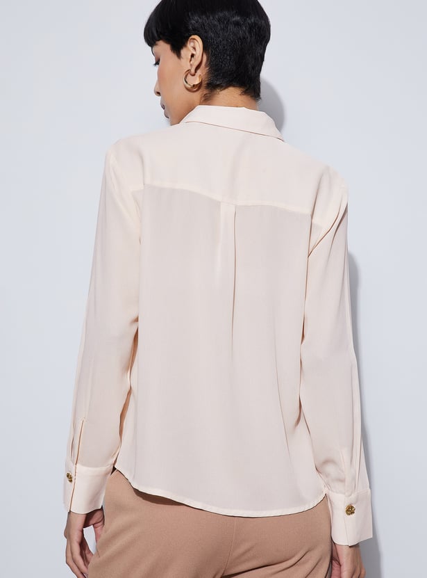 CODE Solid Shirt with Decorative Buttons