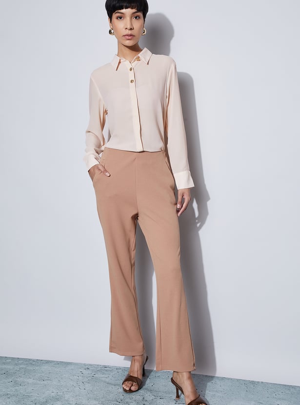 CODE Solid Shirt with Decorative Buttons