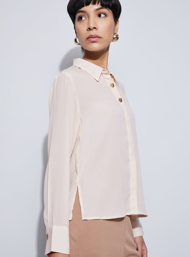 CODE Solid Shirt with Decorative Buttons