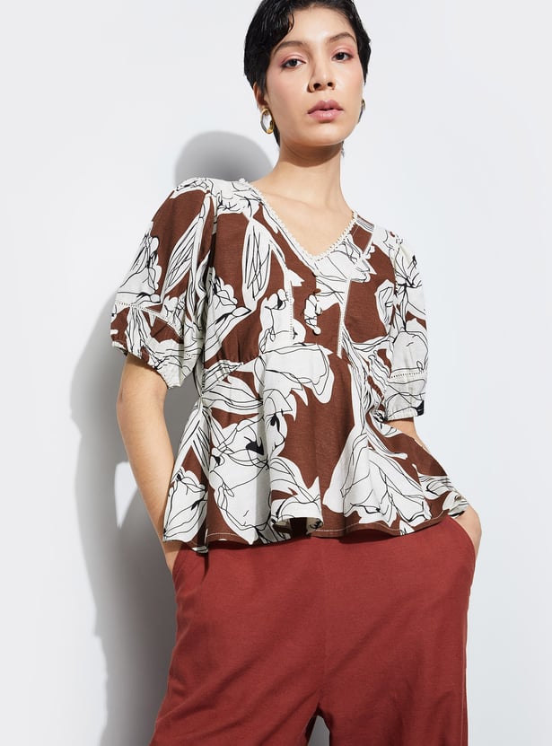 CODE Floral Print Peplum Top