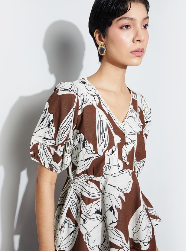 CODE Floral Print Peplum Top