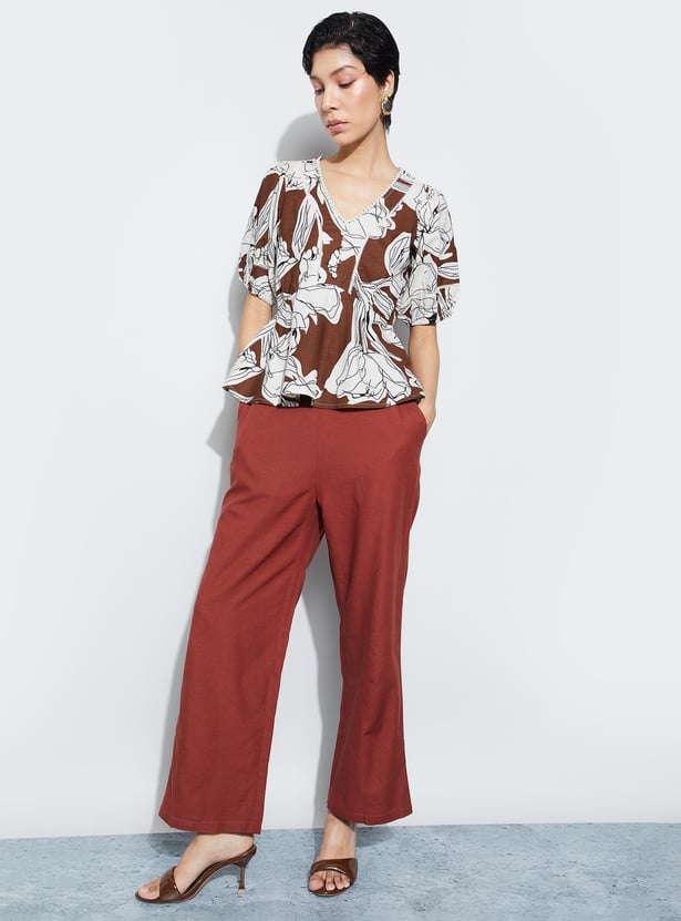 CODE Floral Print Peplum Top