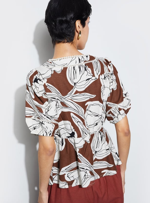 CODE Floral Print Peplum Top