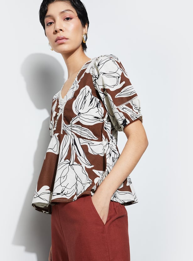 CODE Floral Print Peplum Top