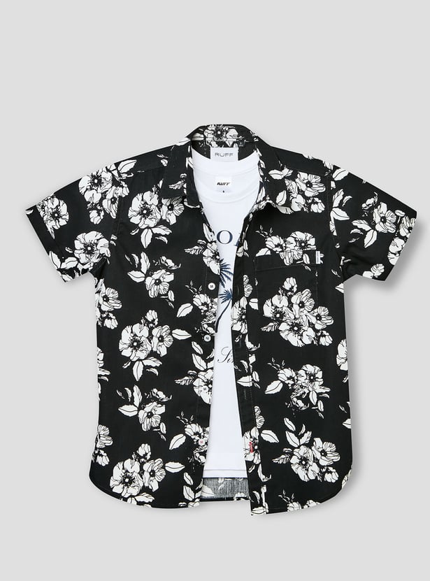 RUFF KIDS Floral Print Half Sleeves Shirt with T-shirt