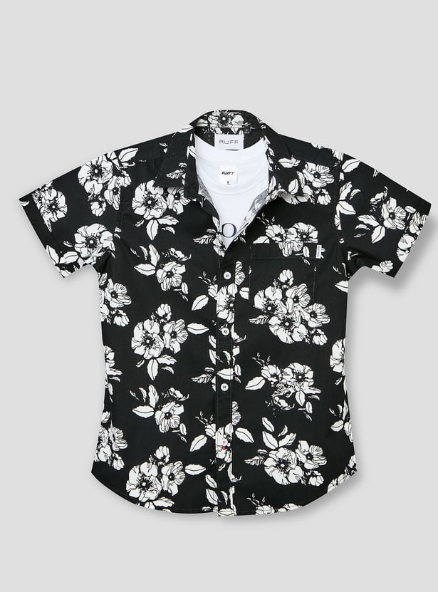 RUFF KIDS Floral Print Half Sleeves Shirt with T-shirt