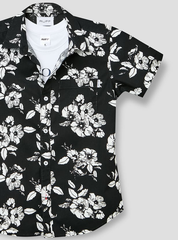 RUFF KIDS Floral Print Half Sleeves Shirt with T-shirt