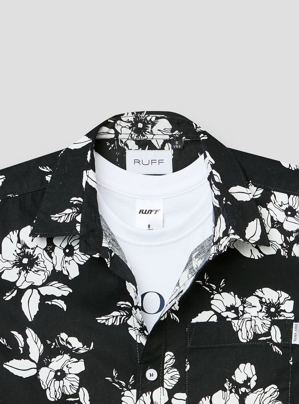 RUFF KIDS Floral Print Half Sleeves Shirt with T-shirt