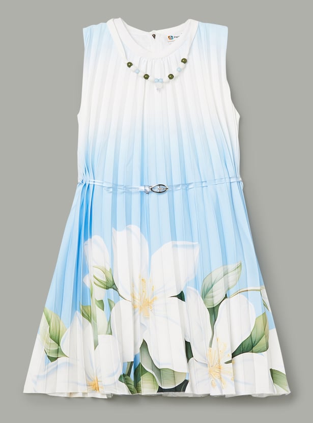 PEPPERMINT Girls Printed Dress with Belt and Necklace